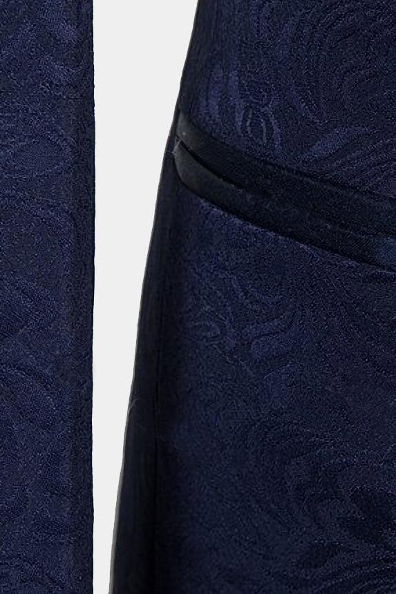 Navy Blue Three-Piece Jacquard Bespoke Tuxedo Online-BallBride