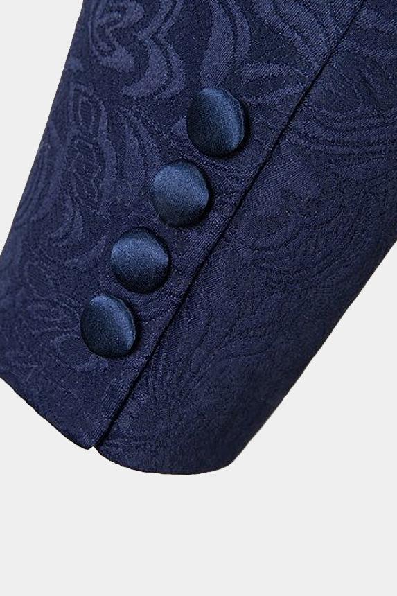 Navy Blue Three-Piece Jacquard Bespoke Tuxedo Online-BallBride