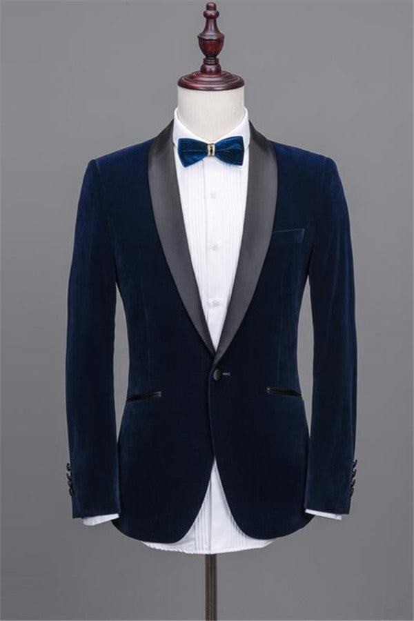 Navy Blue Velvet Tuxedos with Elegant Shawl Lapel for Prom Best Man - 2 Pieces-BallBride