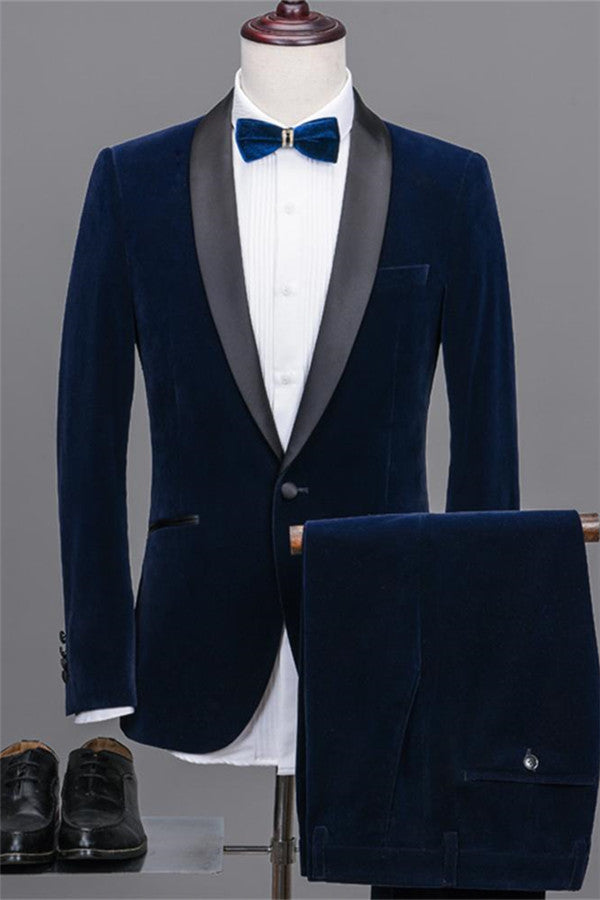 Navy Blue Velvet Tuxedos with Elegant Shawl Lapel for Prom Best Man - 2 Pieces-BallBride