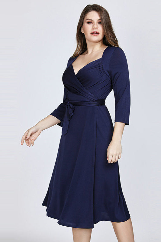 Navy Half Sleeve Sweetheart Plus Size Evening Dress-BallBride