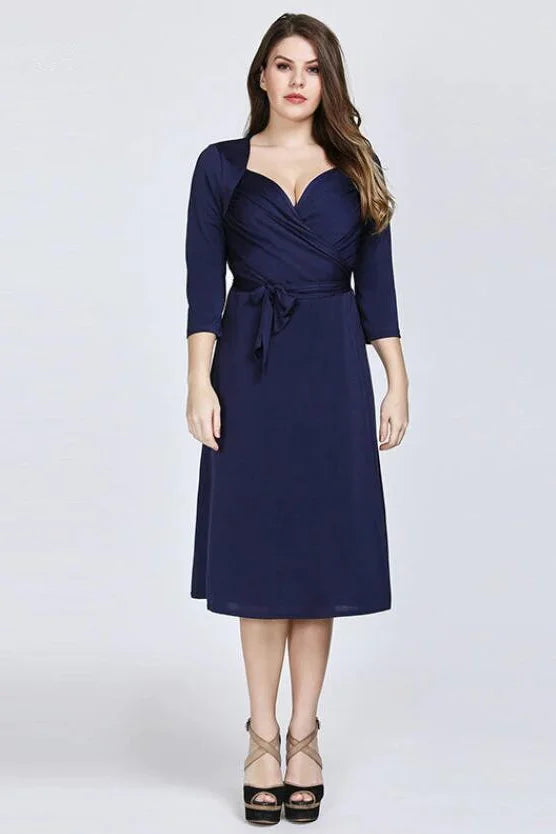 Navy Half Sleeve Sweetheart Plus Size Evening Party Dress-BallBride