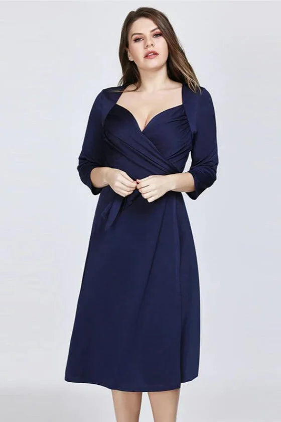 Navy Half Sleeve Sweetheart Plus Size Evening Party Dress-BallBride