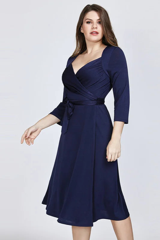 Navy Half Sleeve Sweetheart Plus Size Evening Party Dress-BallBride
