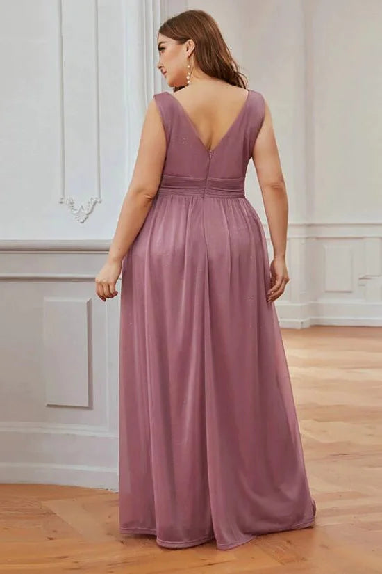 Navy Stunning V-Neck Sleeveless Long Evening Prom Dress-BallBride