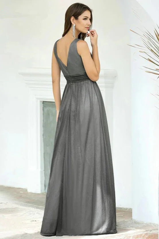 Navy Stunning V-Neck Sleeveless Long Evening Prom Dress-BallBride