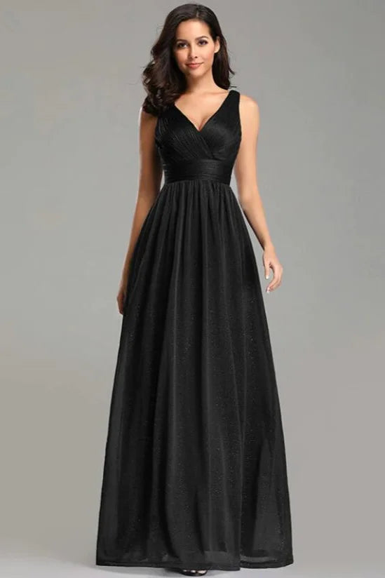 Navy Stunning V-Neck Sleeveless Long Evening Prom Dress-BallBride