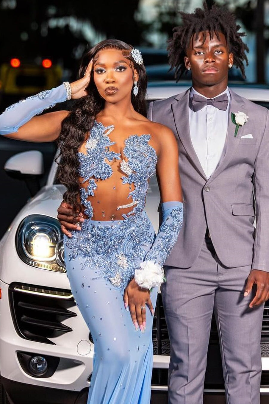 New Arrival Blue Appliques Mermaid Crystal Prom Dress-BallBride