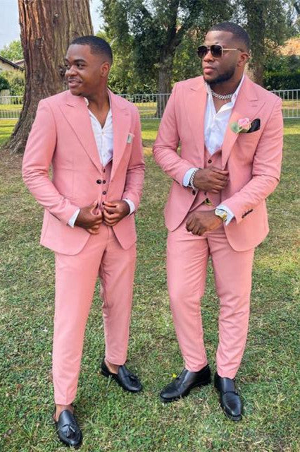 New Arrival Christopher Pink Three Piece Peaked Lapel Groomsmen Suits-BallBride