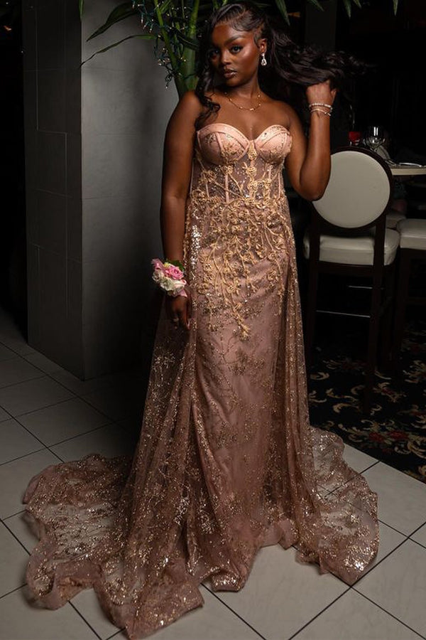 New Arrival Elegant Pink Sweetheart Appliques Over-skirt Prom Dress-BallBride