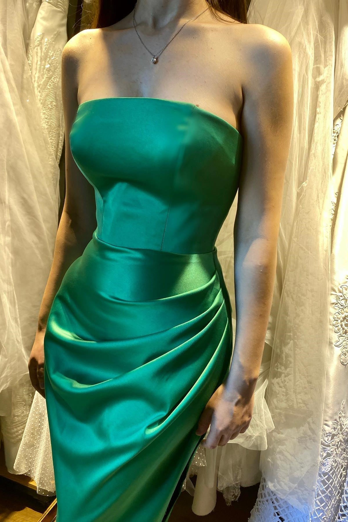 New Arrival Emerald Strapless Sleeveless Mermaid Prom Dress With Pleats & Split-BallBride