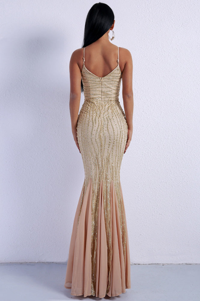 New Arrival Glamorous Spaghetti-Straps Long Prom Dress with Sequins Evening Gowns-BallBride