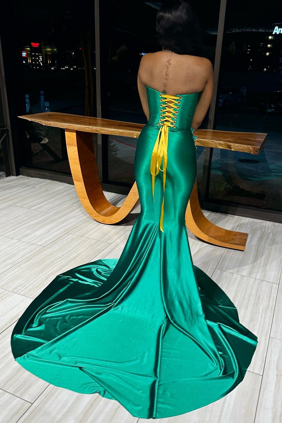 New Arrival Green Halter Lace Up Mermaid Crystal Prom Dresses-BallBride