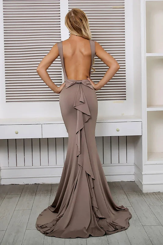 New Arrival Mermaid Backless Prom Dress Long Ruffles Evening Gowns Online-BallBride