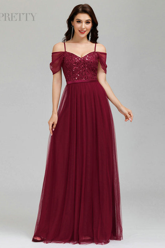 New Arrival Off-the-Shoulder Straps Sequins Prom Dress Long-BallBride