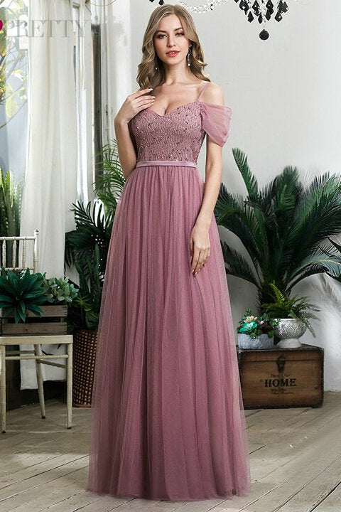 New Arrival Off-the-Shoulder Straps Sequins Prom Dress Long-BallBride