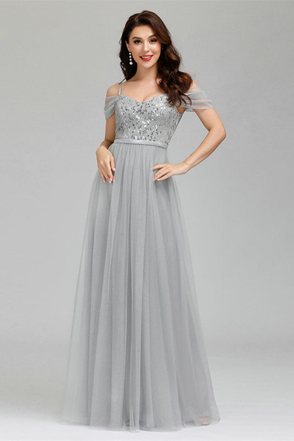 New Arrival Off-the-Shoulder Straps Sequins Prom Dress Long-BallBride