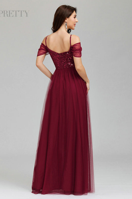 New Arrival Off-the-Shoulder Straps Sequins Prom Dress Long-BallBride