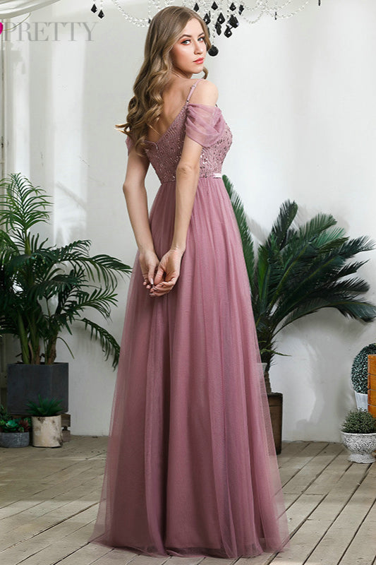 New Arrival Off-the-Shoulder Straps Sequins Prom Dress Long-BallBride