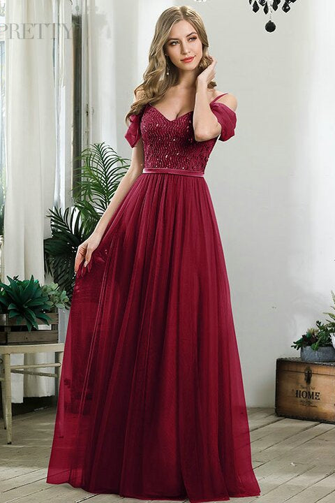 New Arrival Off-the-Shoulder Straps Sequins Prom Dress Long-BallBride