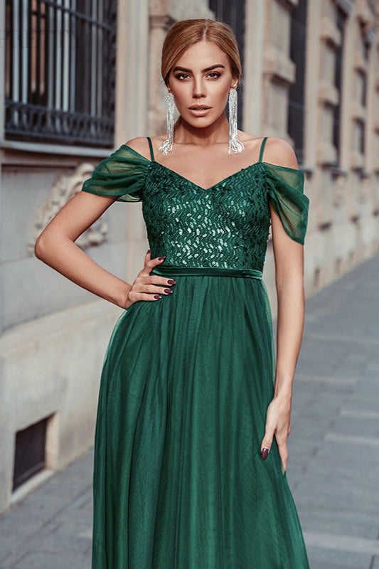 New Arrival Off-the-Shoulder Straps Sequins Prom Dress Long-BallBride