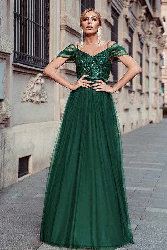 New Arrival Off-the-Shoulder Straps Sequins Prom Dress Long-BallBride