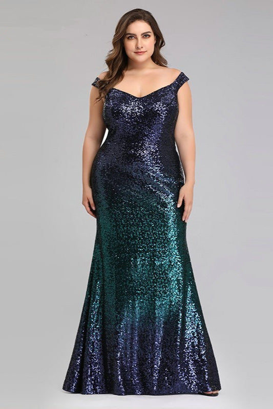 New Arrival Plus Size Mermaid Long Evening Gown with Sequins-BallBride