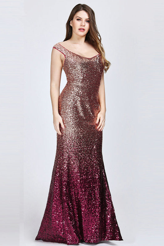 New Arrival Plus Size Mermaid Long Evening Gown with Sequins-BallBride