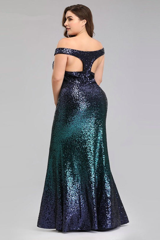New Arrival Plus Size Mermaid Long Evening Gown with Sequins-BallBride