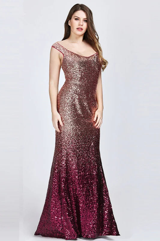 New Arrival Plus Size Prom Dress Sequins Mermaid Long Evening Gowns-BallBride