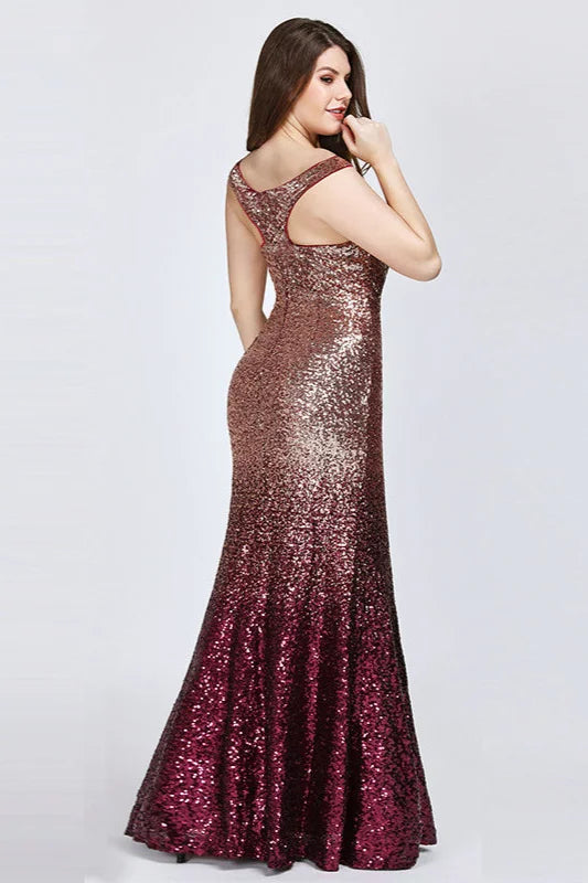 New Arrival Plus Size Prom Dress Sequins Mermaid Long Evening Gowns-BallBride