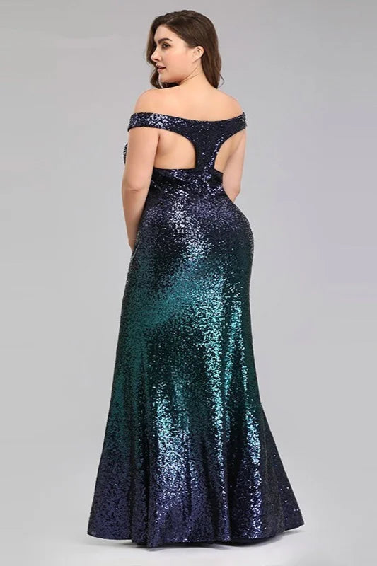 New Arrival Plus Size Prom Dress Sequins Mermaid Long Evening Gowns-BallBride