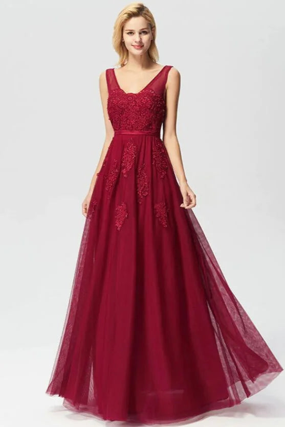 New Arrival Sleeveless Lace Appliques Long Evening Prom Dress Online-BallBride