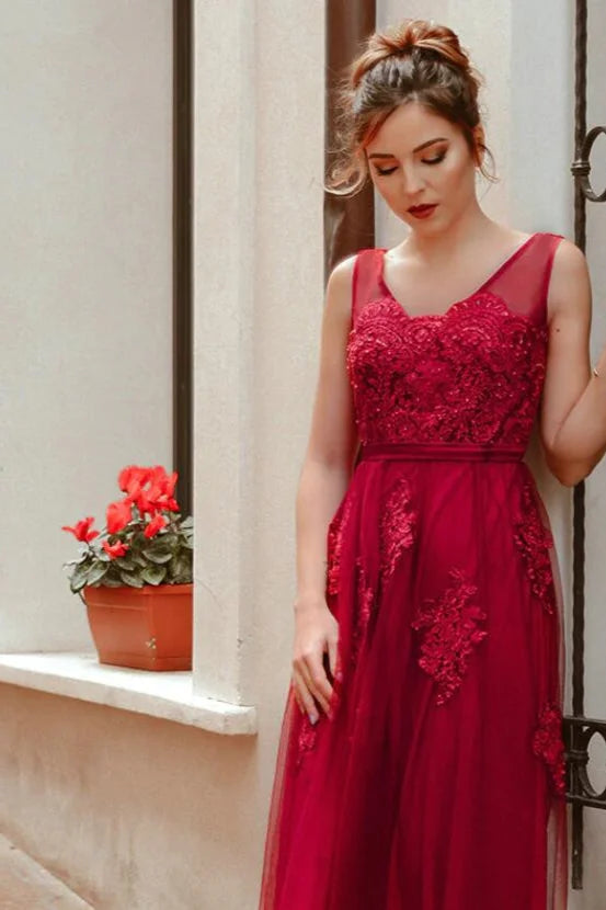 New Arrival Sleeveless Lace Appliques Long Evening Prom Dress Online-BallBride