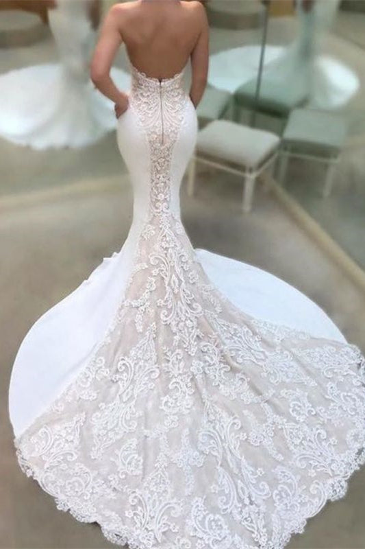 New Arrival Sweetheart Mermaid Wedding Dress with Lace Appliques Bridal Gown-BallBride