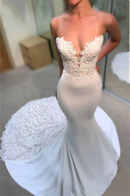 New Arrival Sweetheart Mermaid Wedding Dress with Lace Appliques Bridal Gown-BallBride