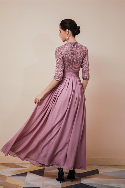 New Arrival Wisteria Half Sleeves Chiffon Prom Dress Long With Lace-BallBride