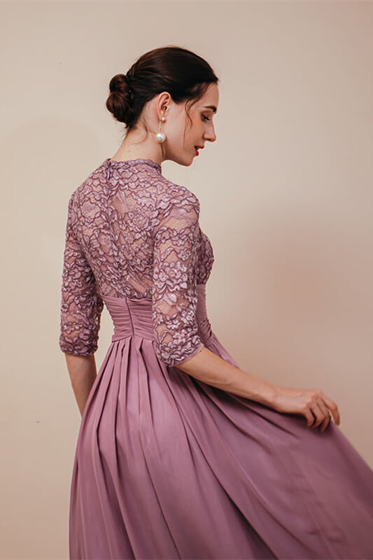 New Arrival Wisteria Half Sleeves Chiffon Prom Dress Long With Lace-BallBride