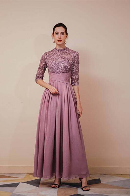 New Arrival Wisteria Half Sleeves Chiffon Prom Dress Long With Lace-BallBride