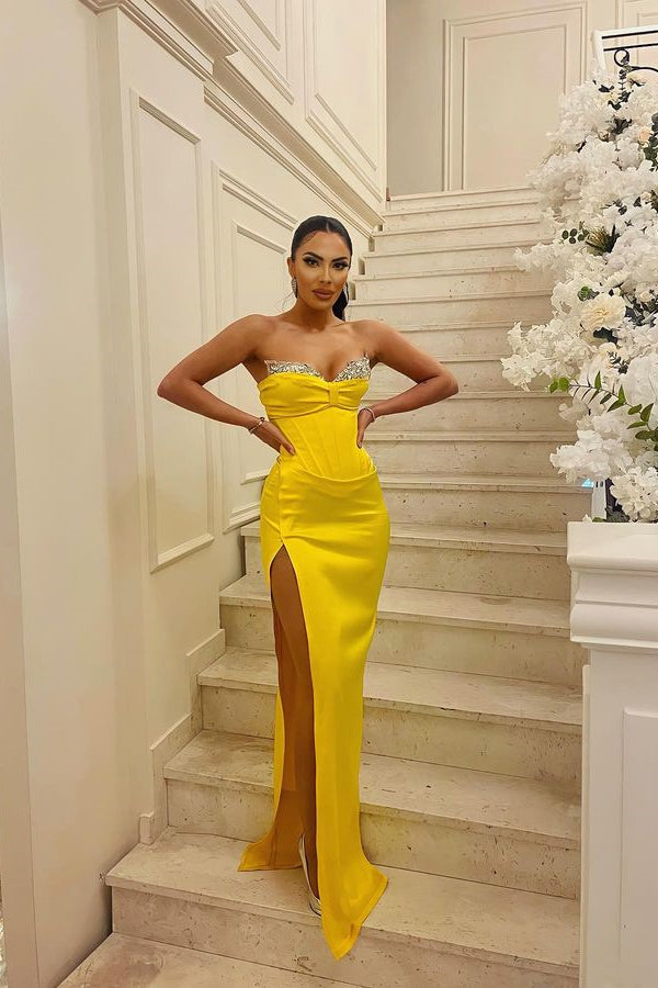 New Arrival Yellow Sweetheart Prom Dress with Crystals-BallBride