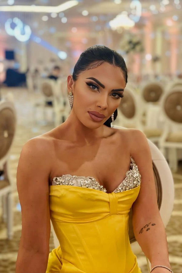 New Arrival Yellow Sweetheart Prom Dress with Crystals-BallBride
