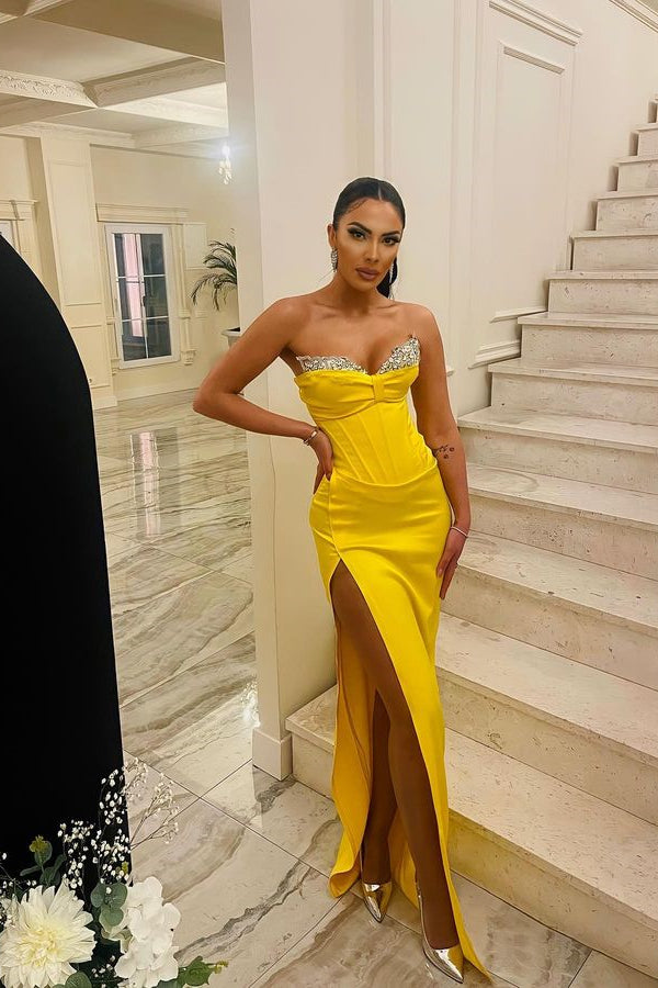 New Arrival Yellow Sweetheart Prom Dress with Crystals-BallBride
