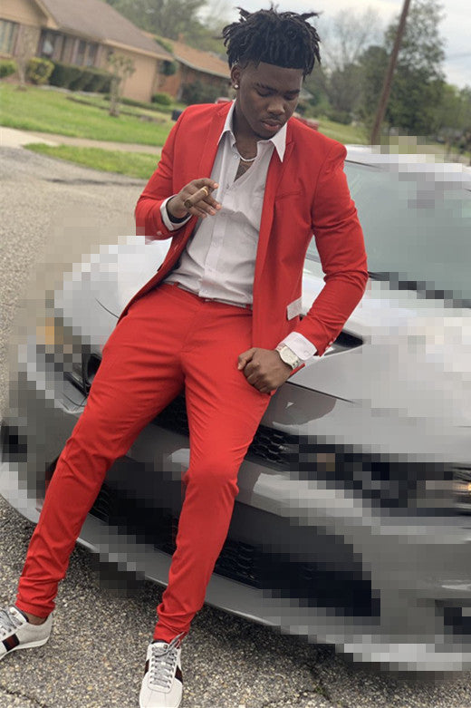 New Arrive Best Fitted Red Peaked Lapel Groom Suits for Weddings-BallBride