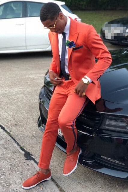 New Arrive Peaked Lapel Groom & Groomsman Suits - 2 Pieces Orange-BallBride