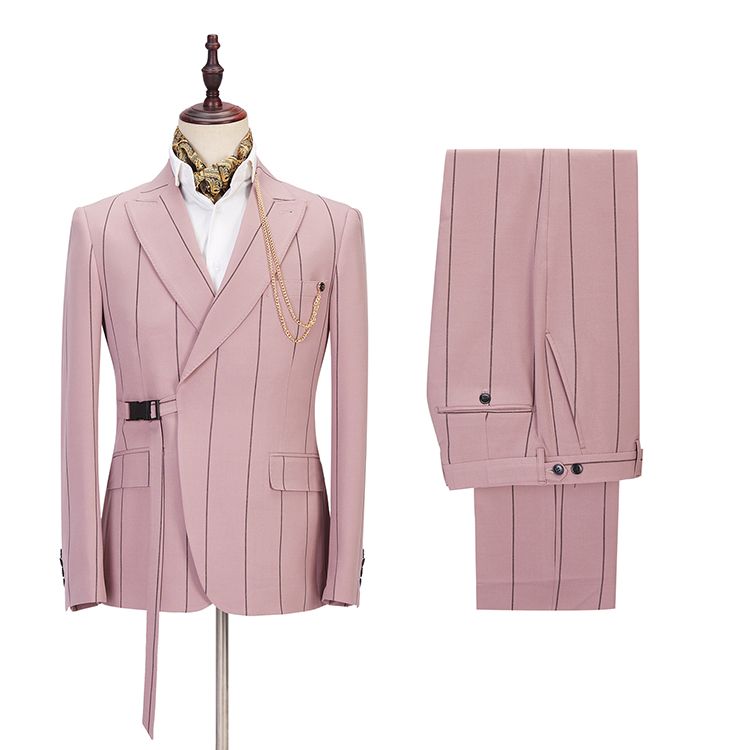 New Arrive Pink Slim Fit Prince Suit For Groom With Striped Peaked Lapel-BallBride