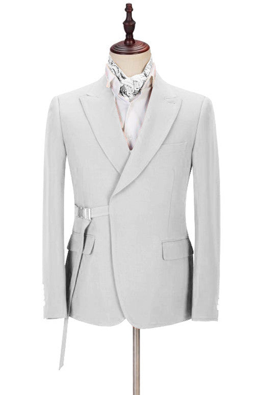 New Arrive Silver Reception Suits With Peaked Lapel and Adjustable Buckle-BallBride