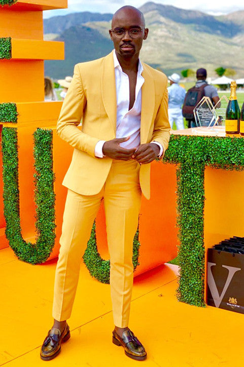 New Arrive Yellow Prom Attire for Guys with Shawl Lapel-BallBride