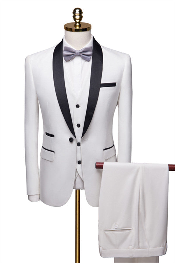 New Fashion White Shawl Lapel Slim Fit Wedding Suit-BallBride