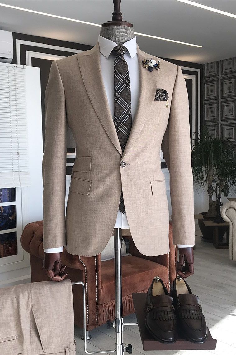New Peaked Lapel Pink Mens Wedding Suits-BallBride