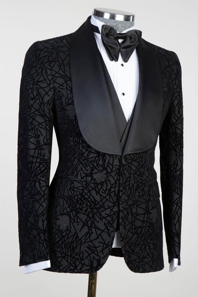 Newest Black Three Pieces Shawl Lapel Jacquard Men Suits by Darren-BallBride